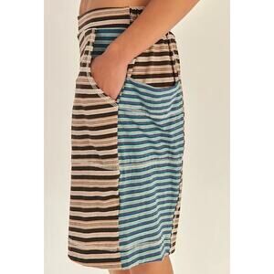 Free People Free-Est Dash Longline Shorts Brown Stripe Patchwork M